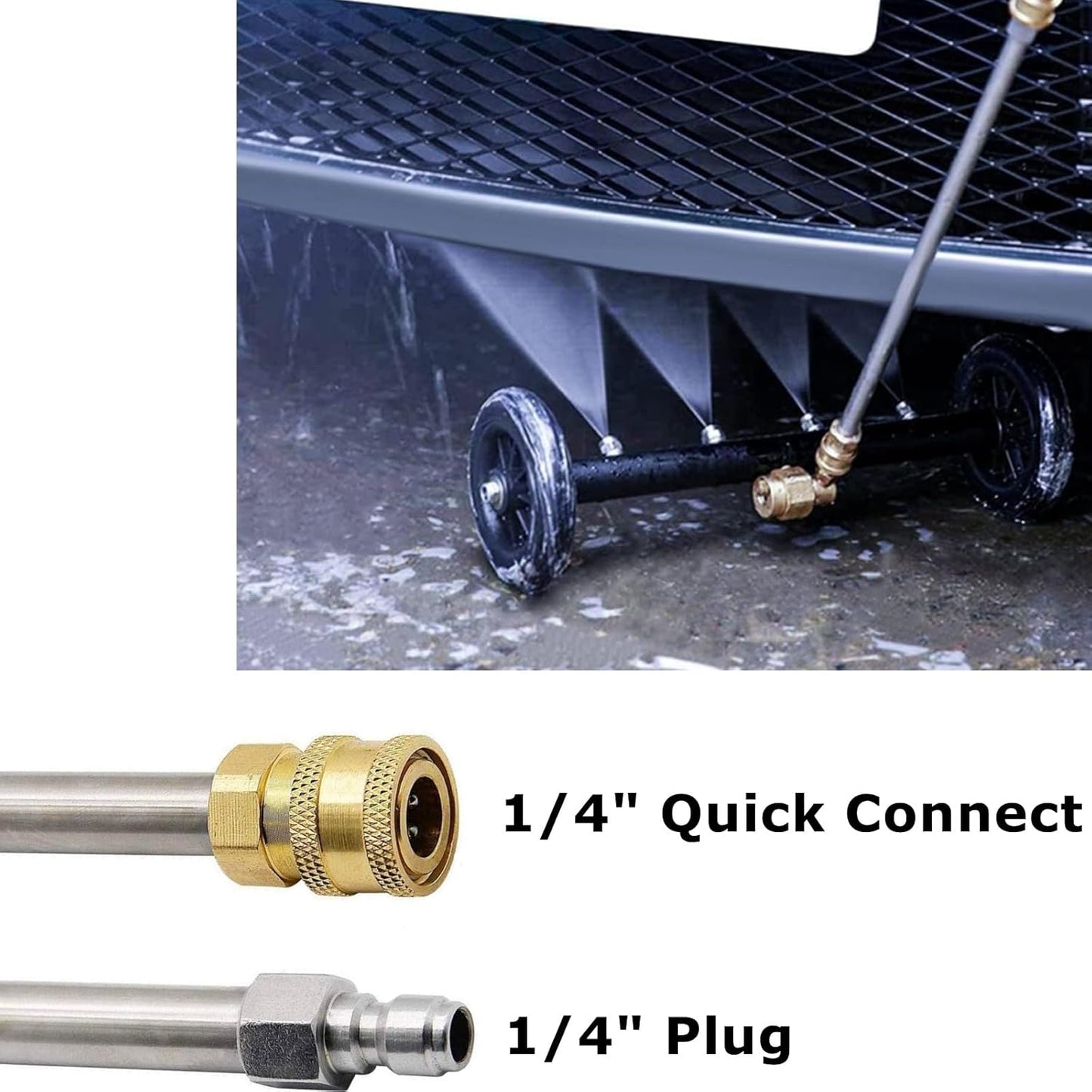 16" 2-in-1 Pressure Washer Undercarriage Cleaner Water Broom, Surface Cleaner Power Washer Attachment with 3 Extension Rods 4 Nozzles and QC Pivot Coupler, 4000 PSI 40cm