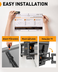 Perlegear TV Wall Bracket for 42-86 Inch Flat/Curved TVs up to 60 kg, Tilt and Swivel Wall Brackets with Dual Arms, Full Motion TV Wall Mount Max VESA 600x400mm, PGLF12