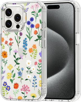 MOSNOVO Case for iPhone 15 Pro Max, [Buffertech 6.6ft Military-Grade Drop Protection] [Anti Peel Off Tech] Clear TPU Bumper Phone Case Cover Design - Botanical Floral