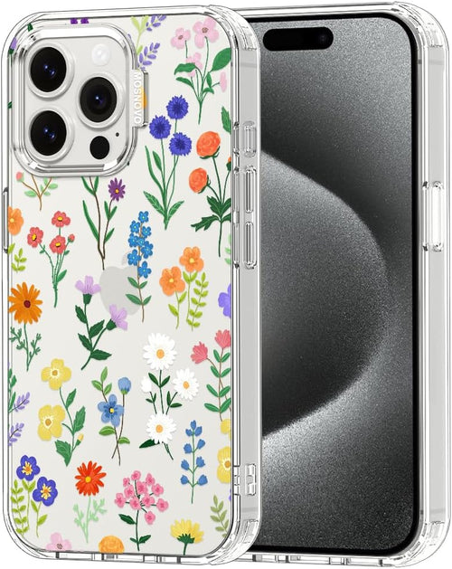 MOSNOVO Case for iPhone 15 Pro Max, [Buffertech 6.6ft Military-Grade Drop Protection] [Anti Peel Off Tech] Clear TPU Bumper Phone Case Cover Design - Botanical Floral