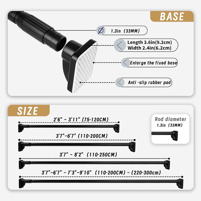 Telescopic Shower Curtain Rod, Steel Tension Pole, Extendable from 75-120cm, 33mm Diameter, No Drilling Installation, Supports up to 85kg, Perfect for Kitchen, Bathrooms, and Closets, black