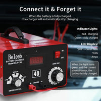 Hugoome Beleeb Series C40 Battery Charger 12V 24V 36V 48V 60V 72V, Pulses of High-Voltage Battery Desulfator Maintainer with Crocodile Clips for Lead-Acid Lithium-ion Batteries