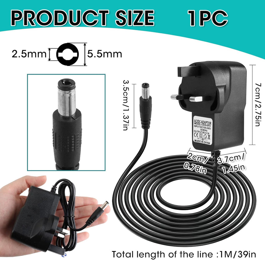 Guitar Pedal Power Supply 9V DC 1A Adapter for Effects Pedals â 1M Cable