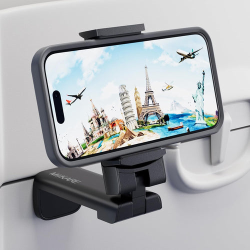 MiiKARE Portable Airplane Phone Holder 360^0 Rotation Phone Holder for Plane,Hands-Free Travel Essentials for Flying,Foldable Pocket-size Phone Stand Holiday Essentials Compatible iPhone&Android,Black