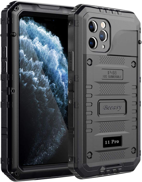 Beeasy iPhone 11 Pro Case Black, Shockproof Tough Heavy Duty, with Built-in Screen Protector 360 Degree Full Body Military Protective, Drop Proof Metal Cover for Outdoor Sport