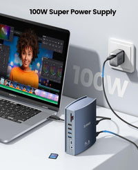 ORICO MacBook Docking Station for MacBook M1/M2, Mac, Window, 15 in 1 USB C Triple Display Docking Station with Dual Moniter 4K HDM, 8 USB Ports, Display Port, 100W PD, RJ45, 3.5mm Audio, TF/SD