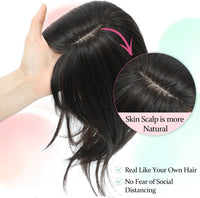 Peonymebeauty Fake Bangs Hair Toppers for Women, 4"X5" Base Topper with 360Â°Clip in Fringe for Hair Loss 12 Inch Synthetic Fiber Wiglets Ladies Straight Hairpieces for Daily Use Add Volume(Dark Brown)