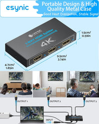 eSynic Professional HDMI Splitter 4K@30HZ 1In 3Out Metal Shell 3 Way HDMI Splitter HDCP 1.4 Hdcp Bypass Splitter Stable Signal Transmission Supports Dolby PCM for Lap-top HDTV PS4 Blu-ray etc