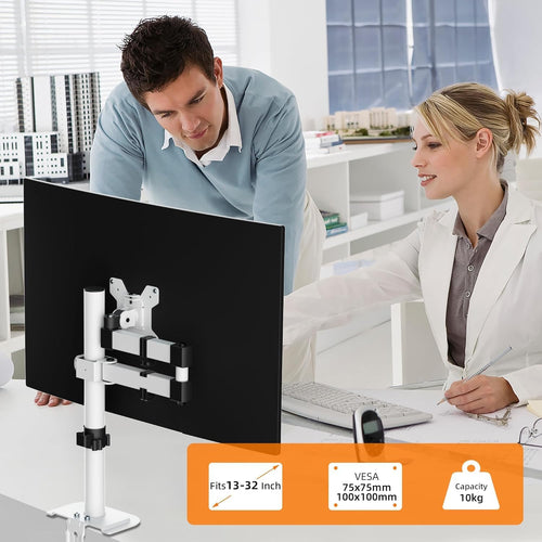 Single Monitor Arm Desk Mount, Max Load 10kg, Single Monitor Mount for 13-32 inch LCD LED Screens, Adjustable Single Desk Mount with Tilt Swivel Rotation, 2 Mouting Options, Vesa 75x75/100x100mm White