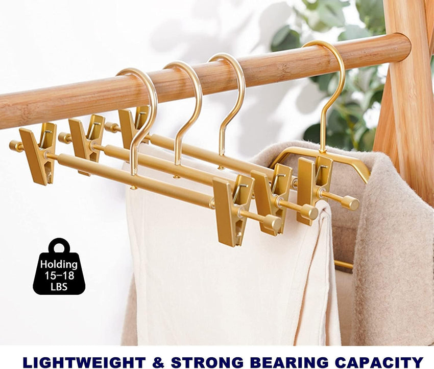 Amber Home 31cm Premium Matte Gold Aluminum Trousers Hangers 20pcs, Extra Smooth & Durable Metal Skirt Pants Hanger, Light & Sturdy Metal Rack for Bottoms with Non-slip Clips and Swivel Hook