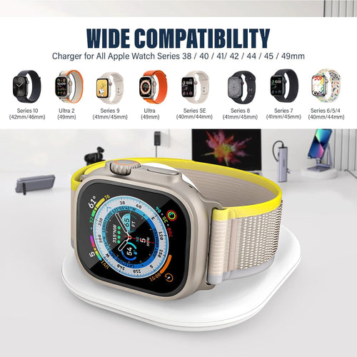 WHITE KTEBO Apple Watch Charger Cable with Dock, TYPE-C Portable Wireless Fast Charging Charger for iwatch Charger Compatible with Apple Watch Series 10/9/8/Ultra/7/SE/6/5/4/3/2