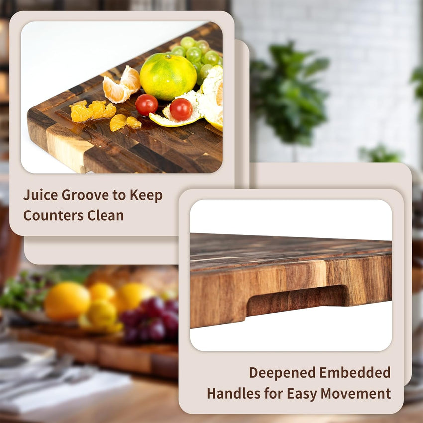 Acacia Cutting Board with Juice Groove & Handles â Reversible 43x30.5cm