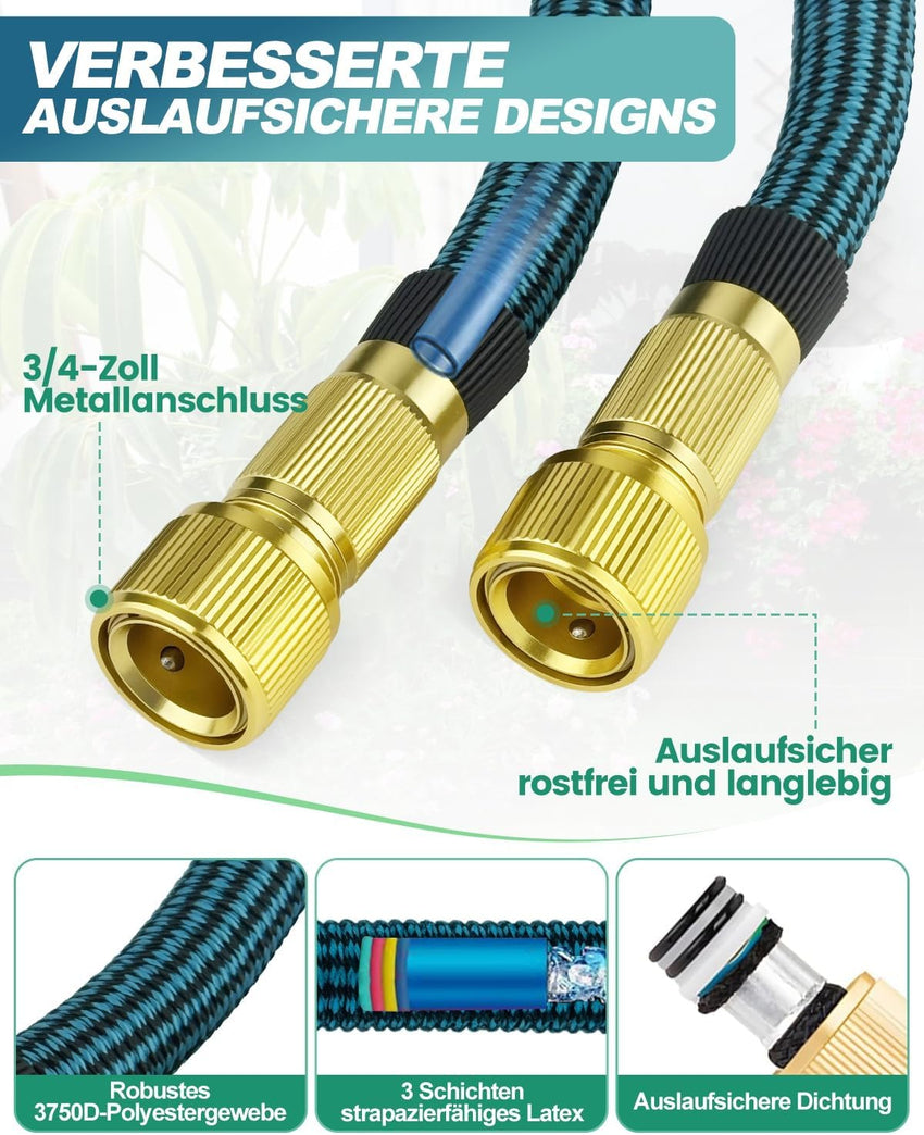 Expandable Garden Hose 50ft 10-Function Nozzle No-Kink 3-Layer Latex â 50ft