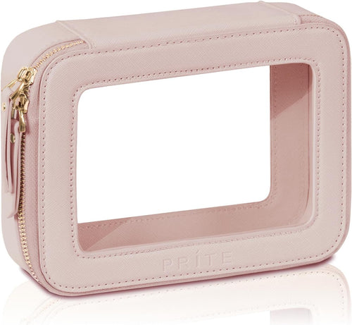 Clear Makeup Bag Waterproof Travel Toiletry Case with Double Zippers â Pearl Pink
