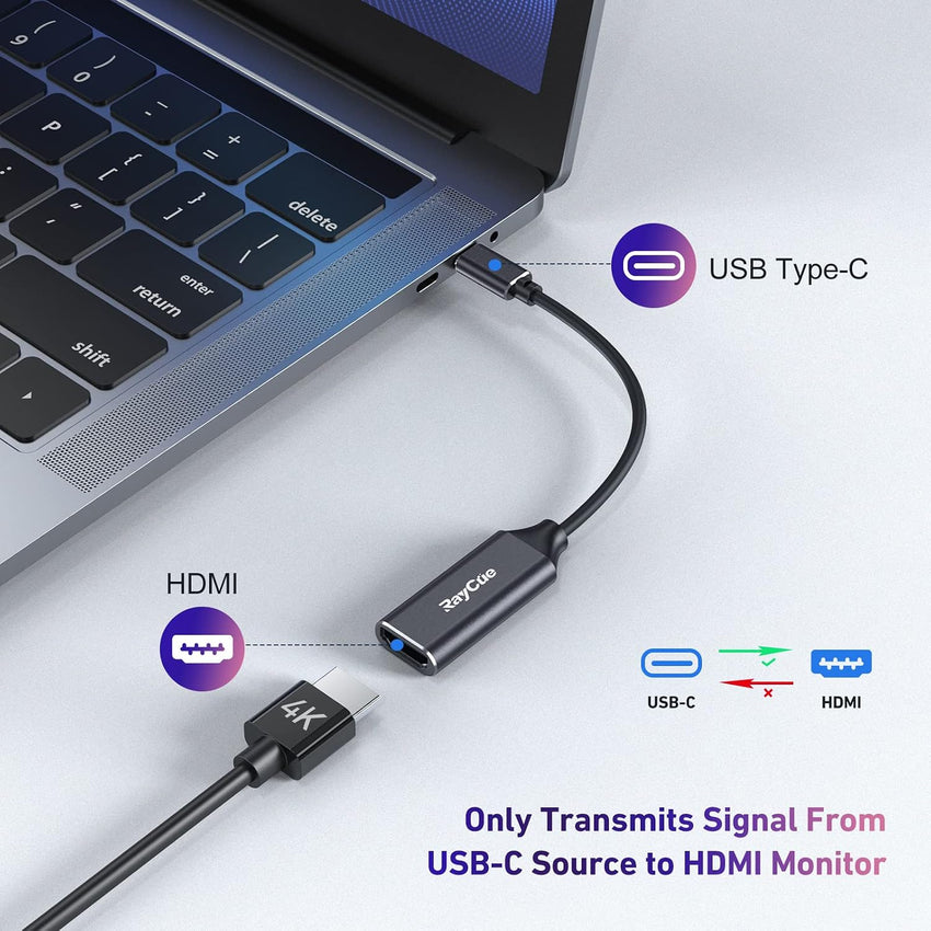 RayCue USB C to HDMI Adapter, 4K USB Type-C to HDMI Adapter ï¼Thunderbolt 3/4ï¼ Compatible with iPhone 15 Pro/Max, MacBook Pro/Air, iPad Pro/Air, Samsung Galaxy S9/S8, Surface Book 2, XPS, and More