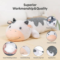 Mewaii 25in Long Cow Plush Pillows Stuffed Animals Squishy Pillows - Plushie Lying Cow Sleeping Hugging Plush Pillow Soft Toys for Kids