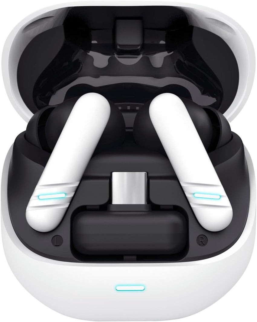 GXTrust 409 Oxxie Wireless Earbuds PS5 Switch PC Mobile, Bluetooth or USB-C Receiver, Gaming Earphones with 4 ENC Noise Cancelling Microphones, 40h Battery Life, Low Latency Stereo In Ear Buds, White