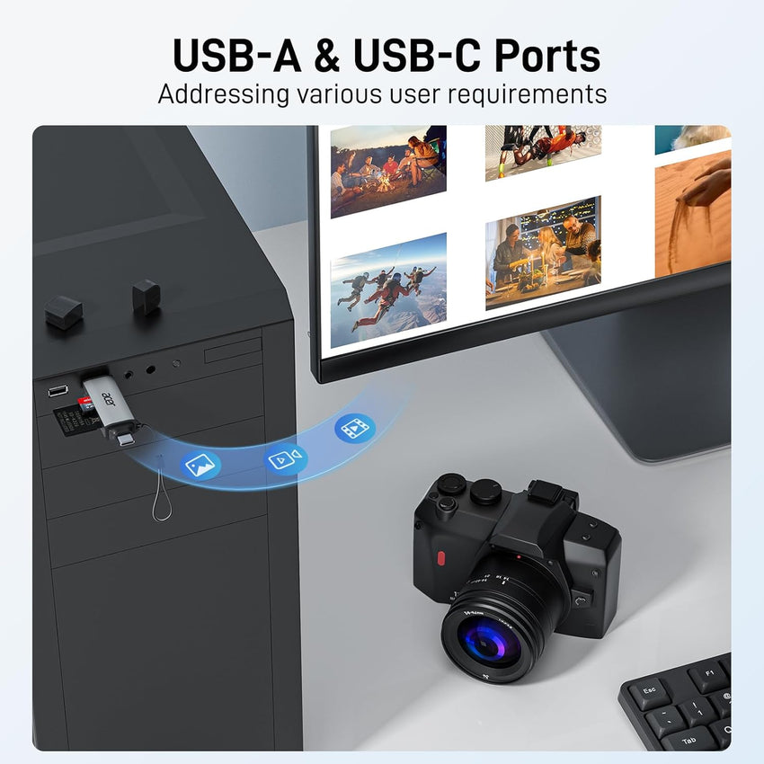 Acer SD Card Reader, USB C & USB 3.0 Memory Card Reader Adapter Supports SD/Micro SD/SDHC/SDXC/MMC, Compatible with iPhone 17 16 15 Series, MacBook Pro/Air, iPad Pro 2021, Galaxy S26, XPS 13, etc.