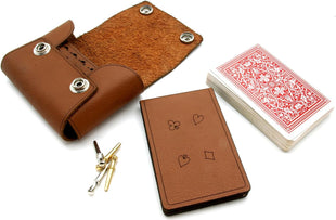 Brown Leather travel cribbage set, British made