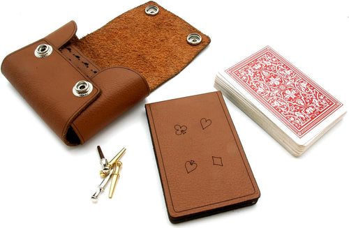 Brown Leather travel cribbage set, British made