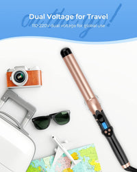 32mm Extra Long Barrel Curling Iron, Ceramic Tourmaline Curling Wand Professional Dual Voltage