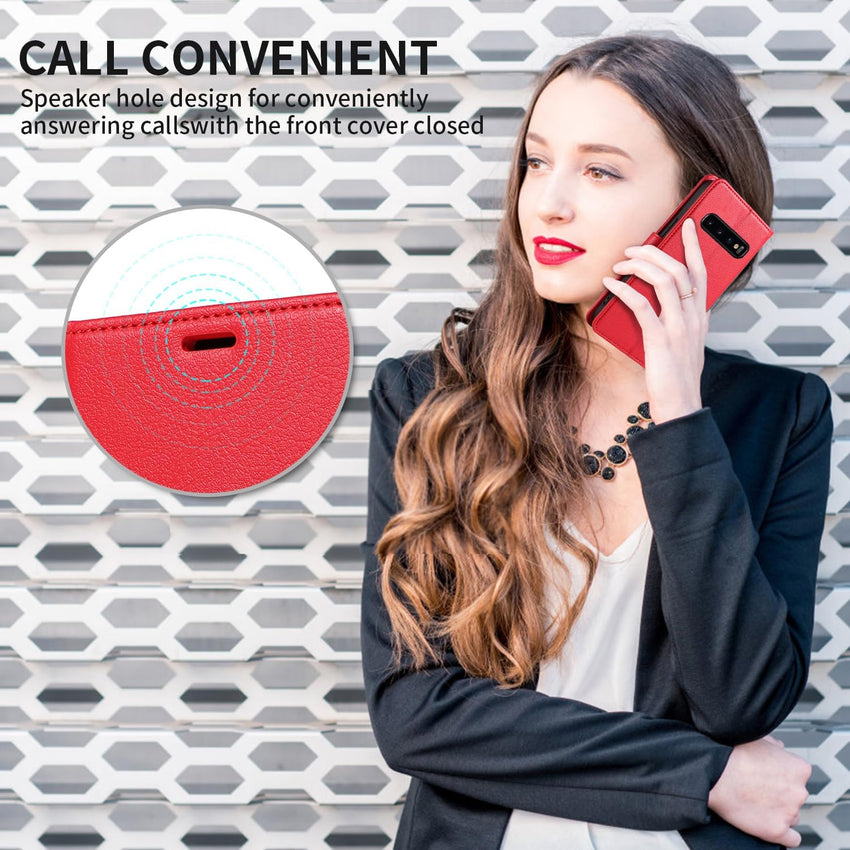 STAWLKA Case for Samsung Galaxy S10, Premium PU Leather Flip Magnetic Buckle Wallet Case Kickstand Blocking RFID Shockproof Protective Phone Cover for Samsung Galaxy S10 - Red