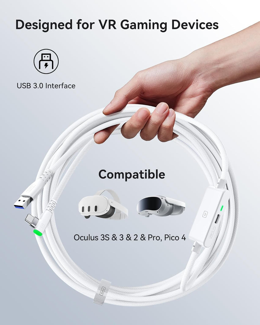INIU VR Link Cable USB 3.0 16ft with Charging for Quest / Pico / PC VR â White