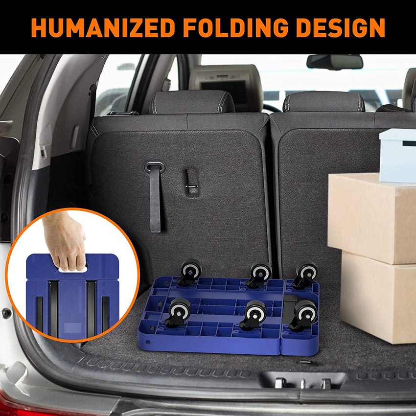 Ronlap Folding Hand Truck, 6 Wheels Fold Up Hand Cart with 2 Elastic Ropes, Portable 225KG Capacity Heavy Duty Luggage Cart, Utility Dolly Platform Cart for Car House Office Luggage Moving, Blue