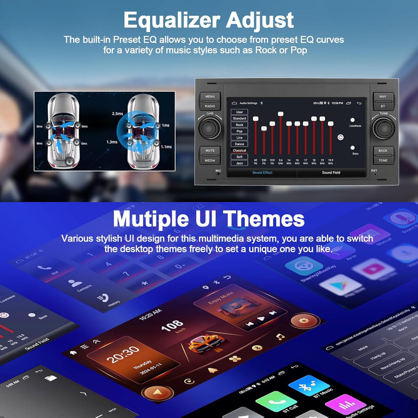CAMECHO 2G+64G Android 13 Car Stereo for Ford Fiesta Focus Kuga Transit Connect Mondeo Smax with Wireless Carplay Android Auto 7" Touch Screen Bluetooth Car Radio with GPS WiFi FM RDS Reversing Camera
