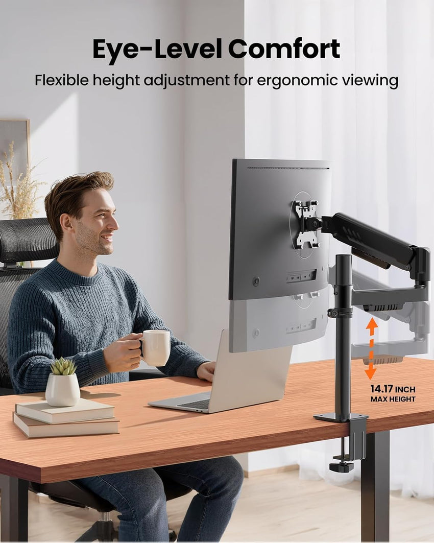 Single Monitor Arm Adjustable Desk Mount Up to 9kg VESA 75/100mm for 13-34" Screens Black 34"
