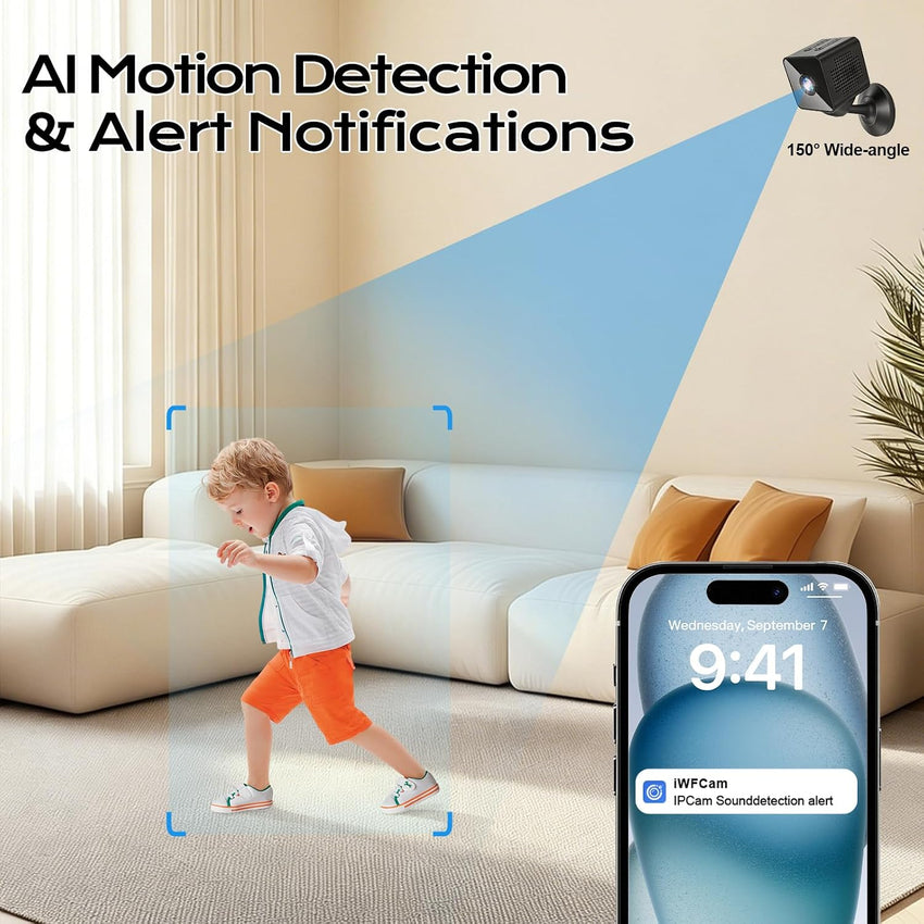 Mini WiFi Camera 1080p Night Vision AI Motion Detection Two-Way Audio 150°