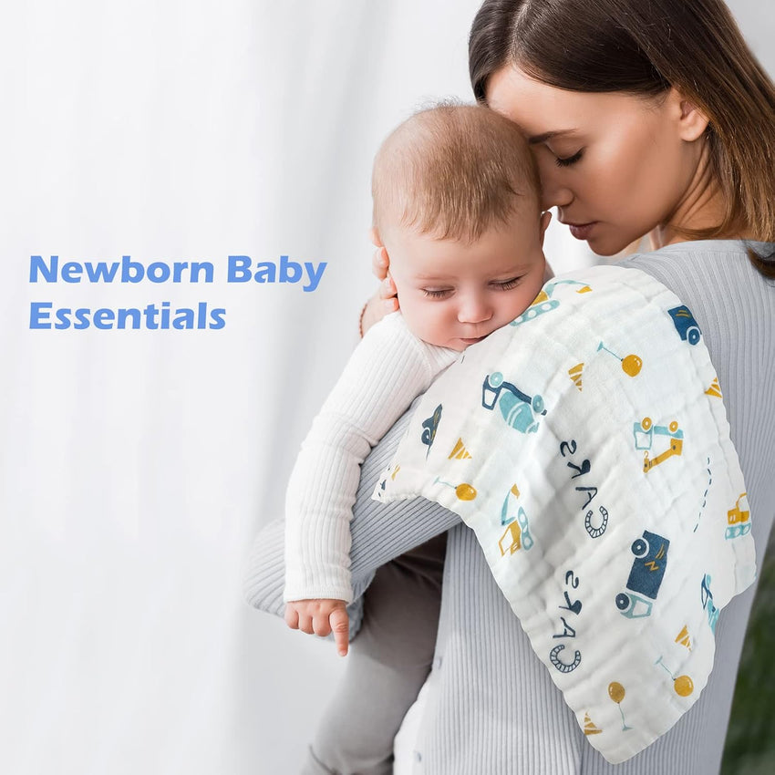 Maliton Muslin Cloths for Baby, 6 Pack Burp Cloths for Baby,100% Cotton 6 Layers Absorbent& Soft& Breathable Baby Muslins Pack,50x25CM Muslin Squares Baby Essentials for Newborn(Animals& Cars, 6 Pack)