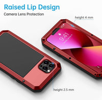 Lanhiem Heavy Duty Case for iPhone 13 Pro Max Shockproof Cover Tough Armour Metal Case with [Tempered Glass Screen Film], 360 Full Body Protective Case Cover for iPhone 13 Pro Max - Red