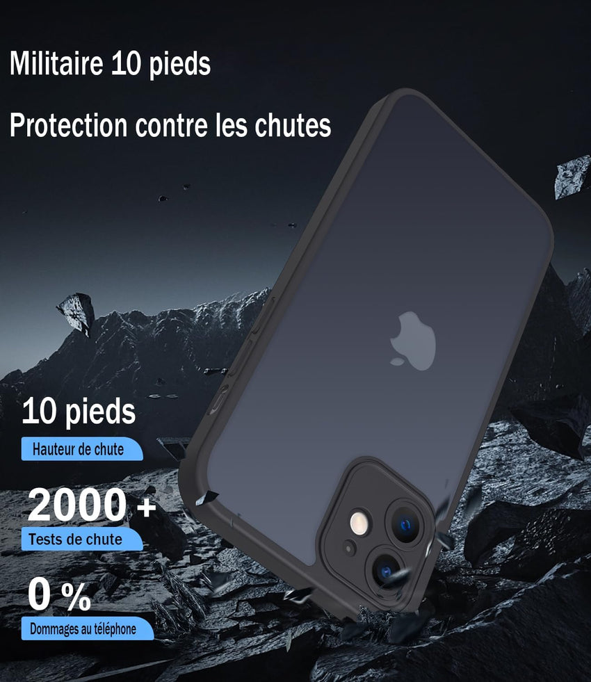 Mootobo iPhone 12 Case 6.1 inch, Military-Grade Protection 360^0 Full Body Frosted Translucent Back Phone Cover, Anti-Fingerprint Slim Shockproof Phone Case for iPhone 12 - Black