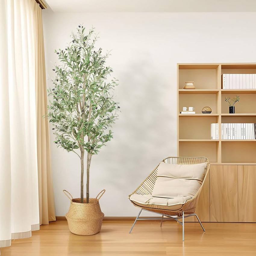 Alupssuc 7FT Artificial Olive Tree, Fake Olive Tree with Lifelike Leaves and Fruits, Faux Tall Plant Indoor Outdoor for Home Living Room Bedroom Balcony Corner Office Garden Decor, 210cm