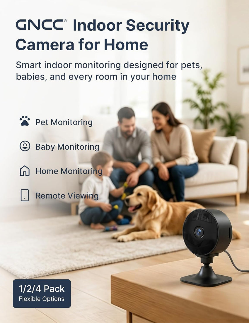 GNCC GC3 2-Pack Indoor Security Camera 1080P, CCTV Cameras for Home/Pet/Baby, Fixed Lens, Night Vision, 2 Way Audio, Motion/Sound Detection, APP Control,Works with Alexa & Google Home, 2.4GHz WiFi