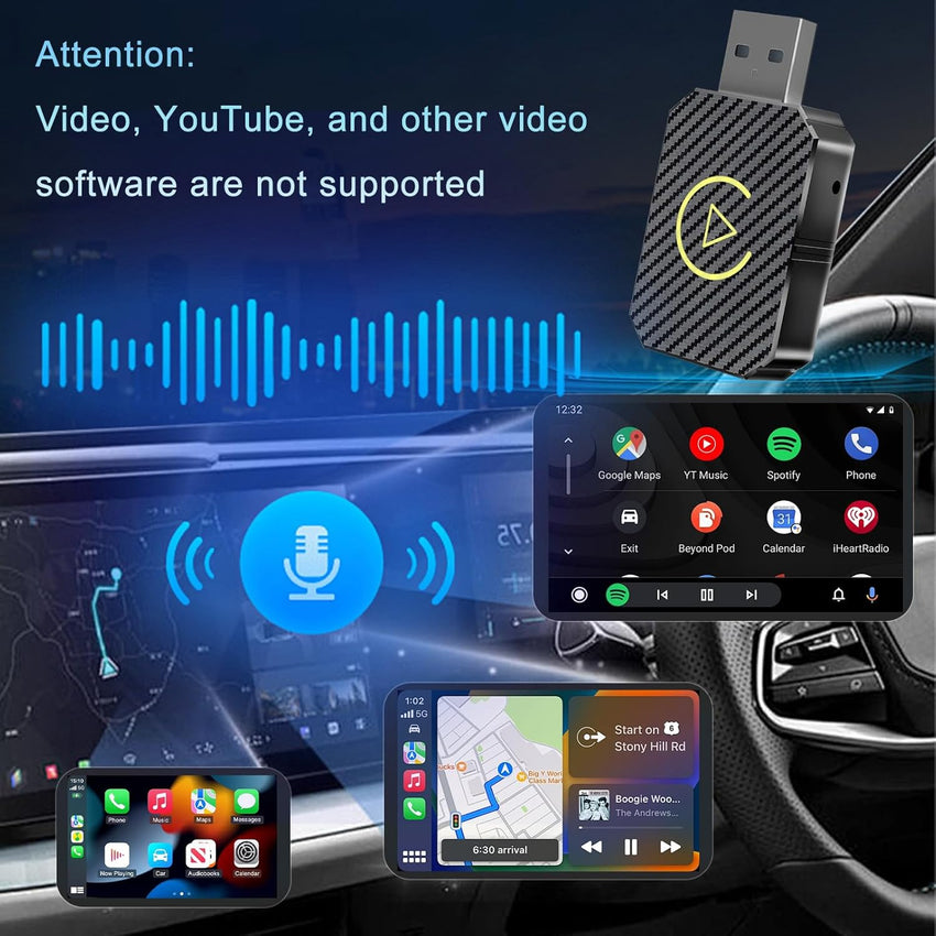 Wireless CarPlay Adapter, Convert Wired CarPlay to Wireless, USB C/A, Plug and Play, for 2016 Cars and for iPhone iOS 10+