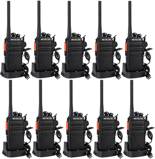 Retevis RT24 Walkie Talkies for Adults, Professional Two Way Radio, PMR446 Long Range License Free, 2 Way Radios Walkie Talkie with Earpieces for Commercial, School (Black,10 Pack)