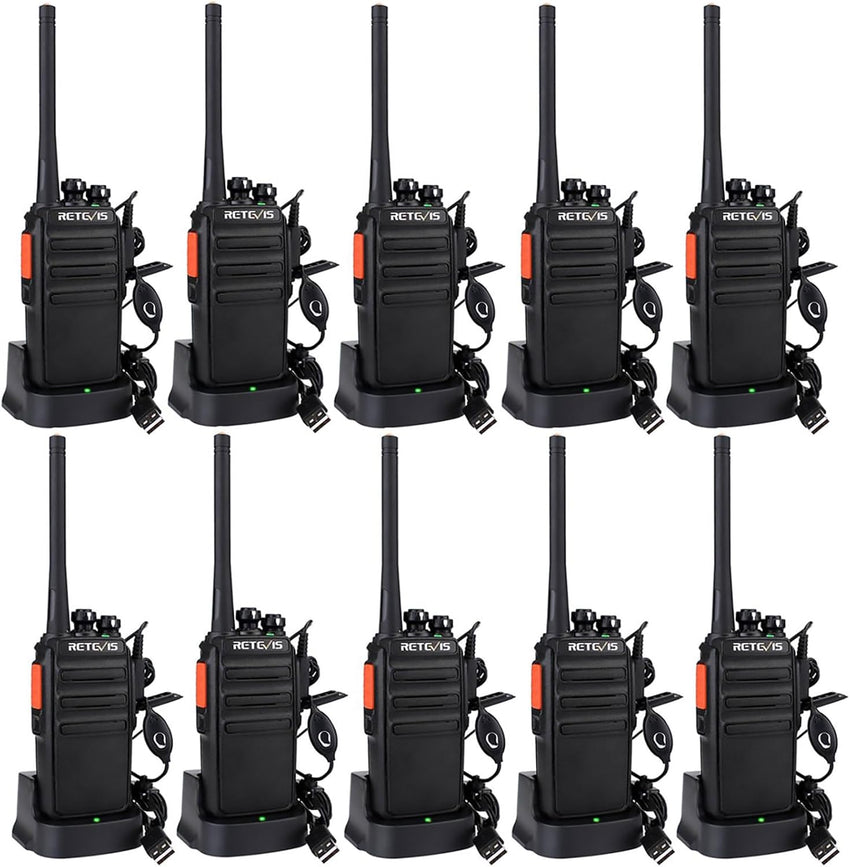 Retevis RT24 Walkie Talkies for Adults, Professional Two Way Radio, PMR446 Long Range License Free, 2 Way Radios Walkie Talkie with Earpieces for Commercial, School (Black,10 Pack)
