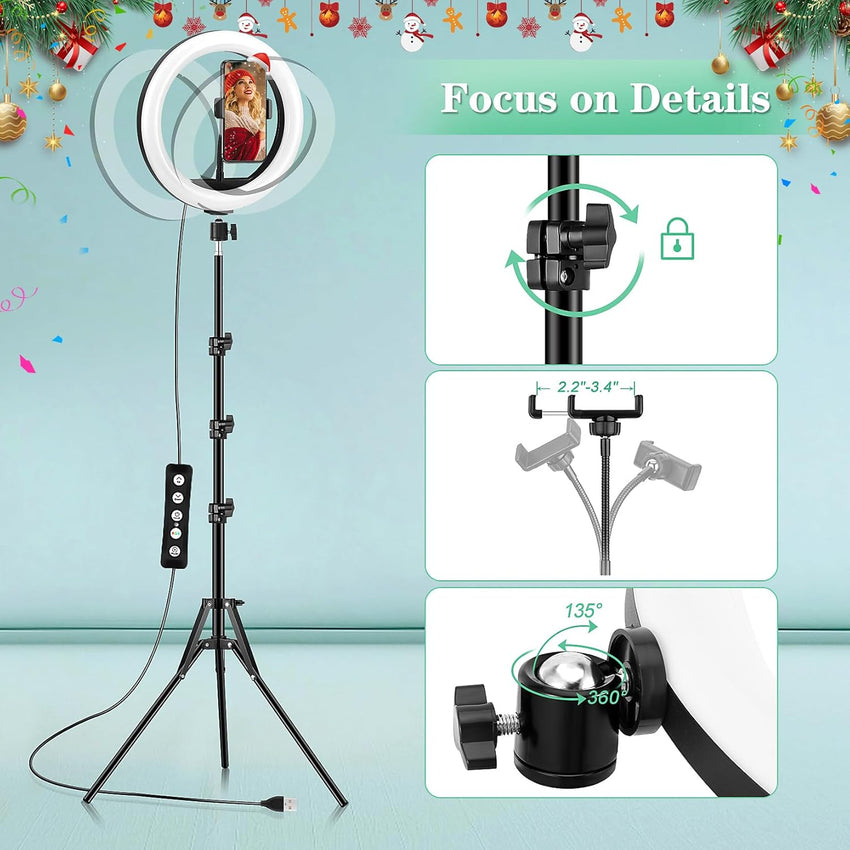 Ring Light with Tripod Stand & Phone Holder - 10 inch Selfie LED Ringlight Dimmable Desktop Lamp 40 Colors RGB Tall Circle Light for Camera Makeup Video YouTube Live Streaming Zoom Meeting