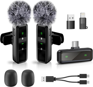 Wireless Lavalier Microphone Mini Clip-On for iPhone Android â 2-Pack