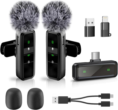 Wireless Lavalier Microphone Mini Clip-On for iPhone Android â 2-Pack