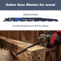 Reciprocating Saw Blade Set 10pc 230mm 5TPI for Wood Compatible with Bosch DeWalt Makita â 230mm