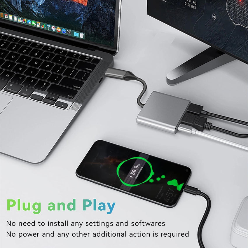 USB-C 4K HDMI Adapter - USB-C PD 100W, USB 3.0 Ports, MacBook, iPad Pro, Chromebook & Surface Convertor