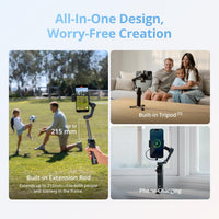 DJI Osmo Mobile 8 Gimbal Stabilizer for Phone, AI Native Tracking with Audio & Lighting, 360^0 Pan Rotation, Built-in Extension Rod & Tripod, 10h Battery, Extension Rod, Robust 3-Axis Stabilization
