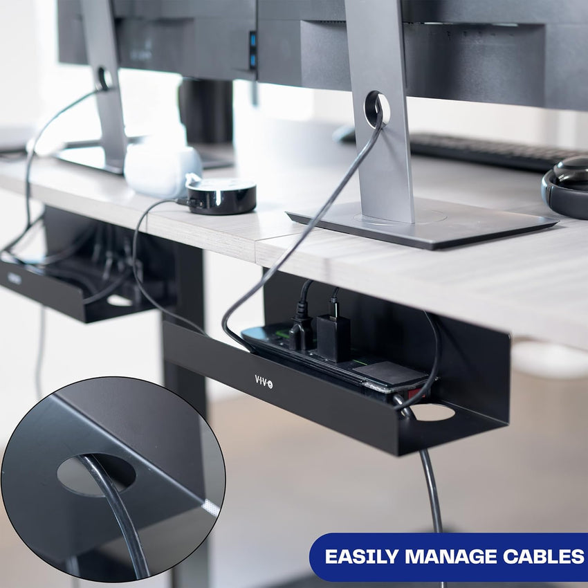 VIVO Under Desk 43cm Extra Deep Cable Management Trays, Power Strip Holders, Cord Organizers, Wire Tamers for Office and Home, Black, 2 Pack, DESK-AC16-2C