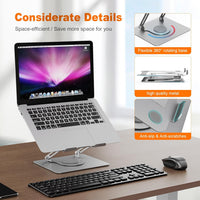 GRIFEMA Laptop Stand for Desk, Foldable Laptop Riser with 360^0 Swivel Base, Adjustable Height & Angle, Ventilated Computer Stand Compatible with MacBook Air/Pro, Dell, and 11-17" Laptops - Silver