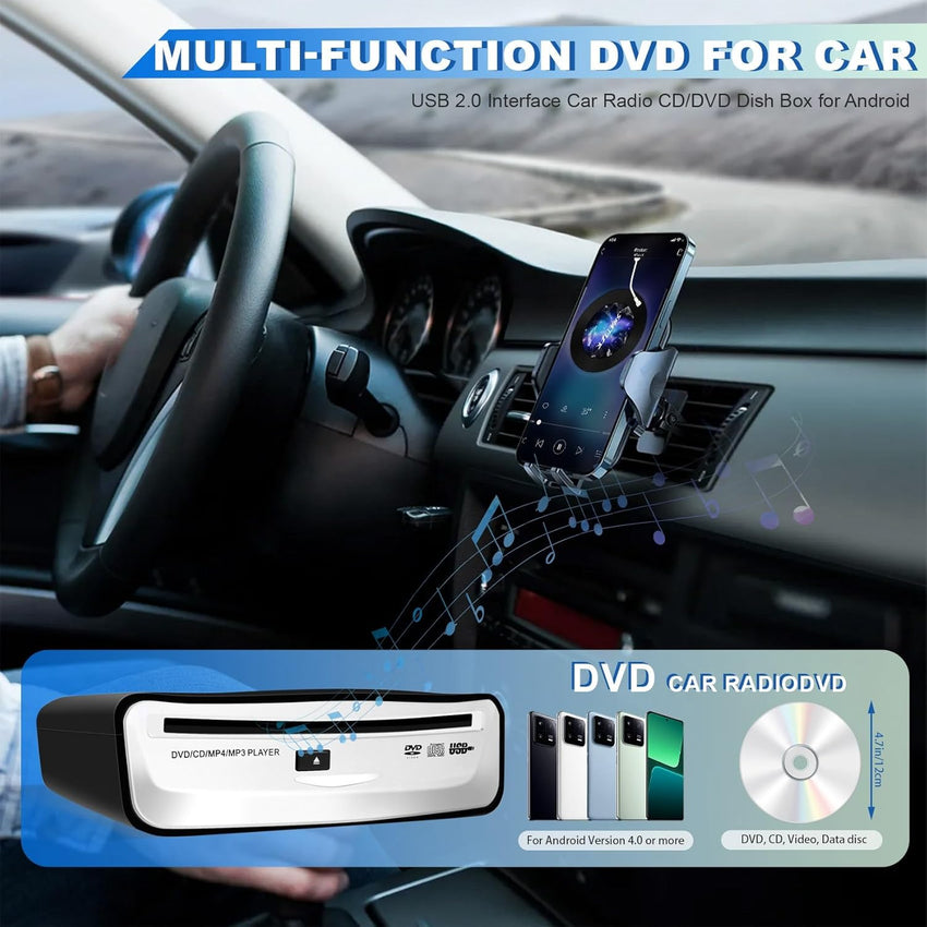 zilitol 505966 USB 2.0 Interface Car Radio CD/DVD Dish Box Player External Stereo for Android, Black