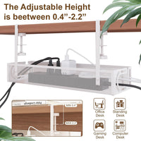 Under Desk Cable Management Tray, 15.4'' No Drill Cable Management Mesh Wire Organizer Side Opening Design for Home, Office, Internet Cafe, Kitchen, White