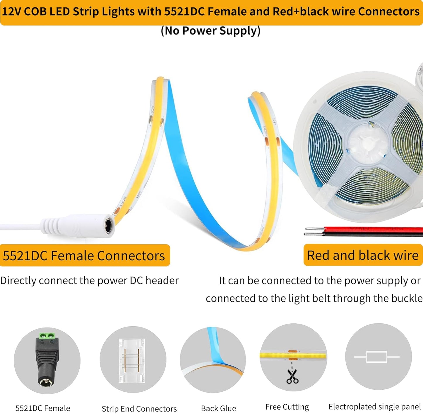 12V COB LED Strip Lights Cool White 6.56FT for DIY Home Decoration â IP20